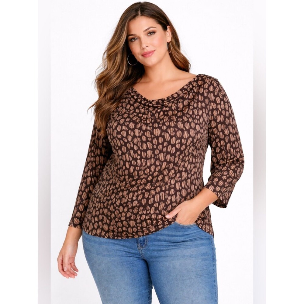Croft & Barrow Brown and Tan Patterned Pullover Blouse Women’s Plus Size 1X
